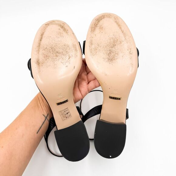 Gucci Marmont GG Black Leather Sandals Block Heels EU 39 US 9 - Picture 9 of 11